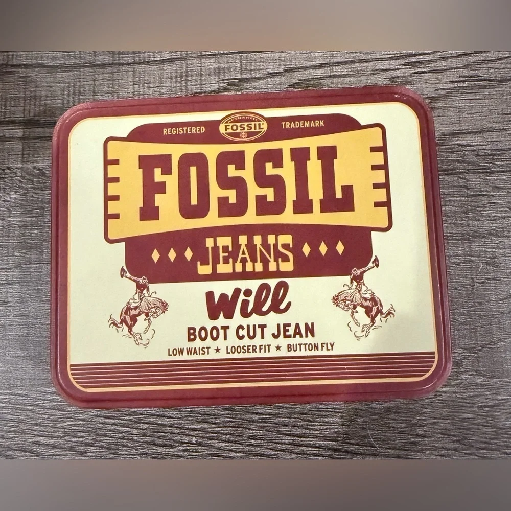 Fossil Jeans Vintage Metal Storage Tin 2000 Cowboy Western Decor